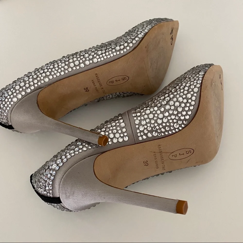 SJP by Sarah Jessica Parker Silver Crystal Embellished Pointed-Toe Heels - Picture 7 of 8